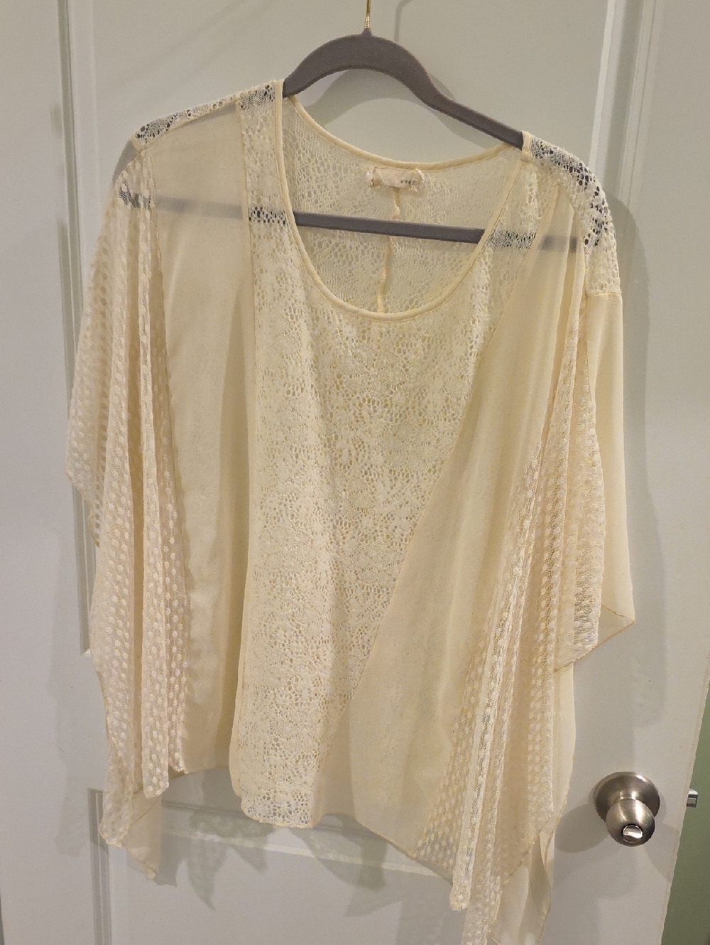 A'Reve Cream Sheer Lace Layered Tunic Top